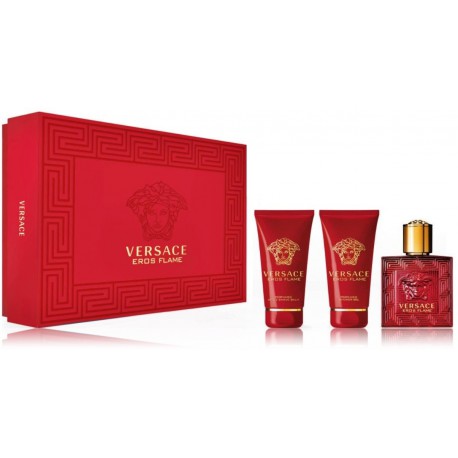 Versace Eros Flame for Men rinkinys vyrams (50 ml. EDP + balzamas po skutimosi 50 ml. + dušo gelis 50 ml.)