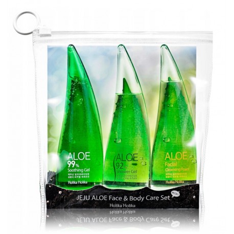 Holika Holika Set Jeju Aloe Face & Body Care Set rinkinys (55 ml. gelis + 55 ml. valomosios veido putos + 55 ml. dušo želė)