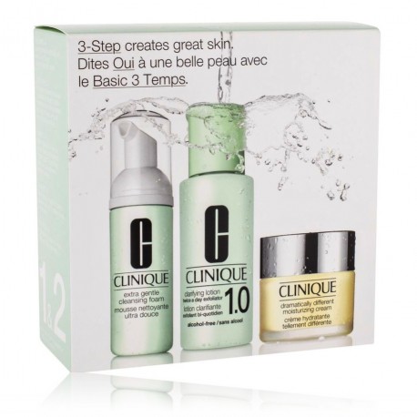 Clinique Set 3-Step Introduction Kit Extra Gentle rinkinys (45 ml. valomosios veido putos + 100 ml. veido losjonas + 30 ml. veido kremas)