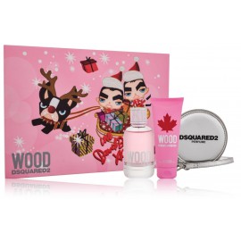 Dsquared2 Wood for Her rinkinys moterims (100 ml. EDT + 100 ml. dušo gelis + piniginė)