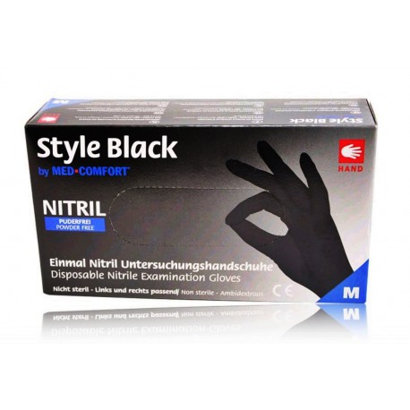 Med-Comfort Nitril Gloves Style Black juodos vienkartinės nitrilinės pirštinės 100 vnt.