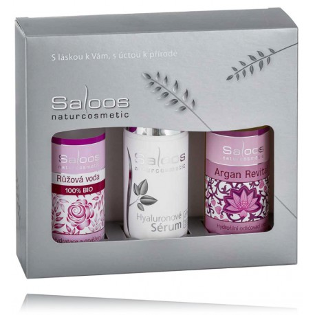 Saloos Anti-Age & Hydration odos senėjimą stabdantis rinkinys (50 ml. rožių vanduo + 50 ml. hialurono serumas + 50 ml. makiažo aliejus)