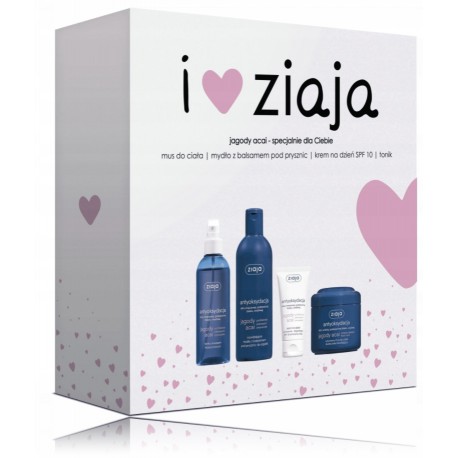 Ziaja Acai Berry rinkinys (300 ml želė-losjonas + 50 ml veido kremas SPF10 + 200 ml tonikas veidui + 200 ml drėkinančios kūno putos)