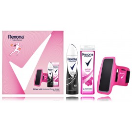 Rexona Motion Sense rinkinys moterims (150 ml. purškiamas dezodorantas + 250 ml. dušo želė + dėklas telefonui)