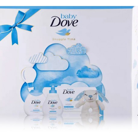 Dove Baby Rich Moisture Gift Set kūdikio odos priežiūros rinkinys( 200 ml. prausiklis, 50 vnt. servetėlių, 200 ml. losjonas ir pliušinis žaislas)