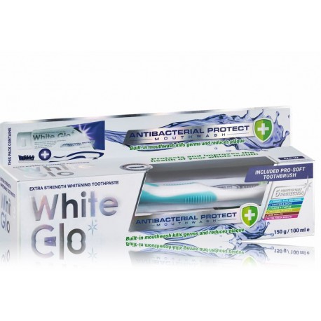 White Glo Antibacterial Protect Mouthwash Toothpaste + toothbrush антибактериальная зубная паста + зубная щетка