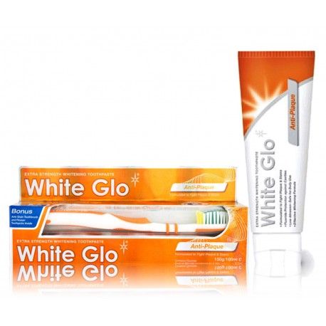 White Glo Anti-Plaque Whitening Toothpaste balinamoji dantų pasta (100ml.) nuo akmenų susidarymo + dantų šepetėlis