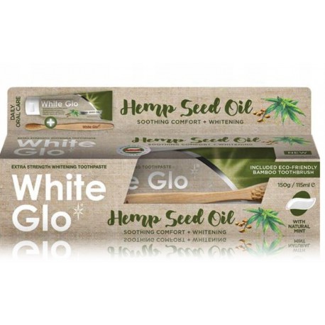 White Glo Hemp Seed Toothpaste rinkinys dantų pasta su kanapių sėklų aliejumi (100 ml.) + dantų šepetėlis