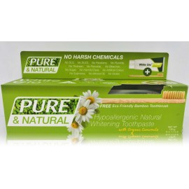 White Glo Pure & Natural Whitening Toothpaste With Bamboo Toothbrush rinkinys natūrali balinanti dantų pasta  (85 ml.) + dantų šepetėlis