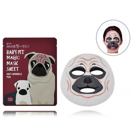 Holika Holika Baby Pet Magic Mask Sheet Anti-Wrinkle Pug lakštinė kaukė veidui nuo raukšlių 22 ml.