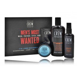 American Crew Men's Most Wanted Strong Hold rinkinys vyrams (šampūnas 250 ml. + purškiklis 100 ml. + vaškas 50 g. + balzamas 7,4 ml.)