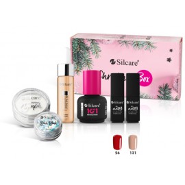 Silcare Set Christmas Box rinkinys  (10in1 hibridinis nagų lakas+2 vnt. Flexi nagų lakas+odelių aliejus 15 ml+dekoras)