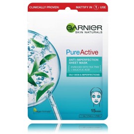 Garnier Skin Naturals Pure Active lakštinė kaukė riebiai odai su trūkumais