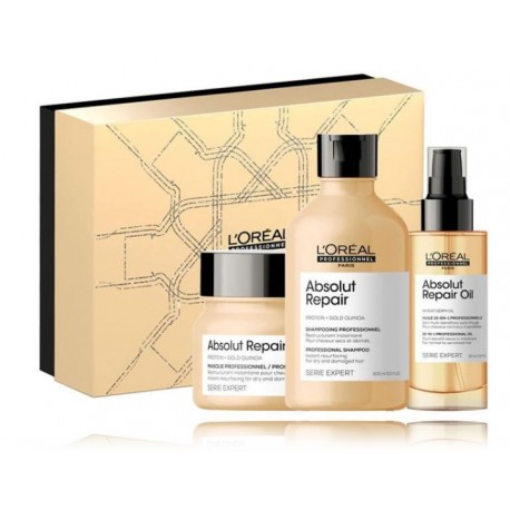 L'oreal Professionnel Serie Expert Absolut Repair rinkinys pažeistų plaukų priežiūrai ( 300 ml. šampūnas + 250 ml. kaukė + 90 ml. aliejus)