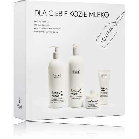 Ziaja Goat's Milk rinkinys (dušo želė 500ml. + kūno pienelis 400ml. + veido kremas 50ml. + rankų kremas 50ml.)