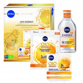 Nivea Q10 Energy rinkinys moterims (50 ml. kremas + 1 vnt. lakštinė kaukė + 400 ml. micelinis vanduo)