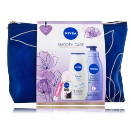 Nivea Smooth Care rinkinys moterims (400 ml. kūno losjonas + 50 ml. antiperspirantas + 250 ml. dušo gelis + 4,8 g. lūpų balzamas + kosmetinė)