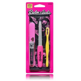 Revlon x Barbie manikiūro rinkinys (dildė 2 vnt. + žirklės + kosmetinė + odelių šalinimo įrankis)