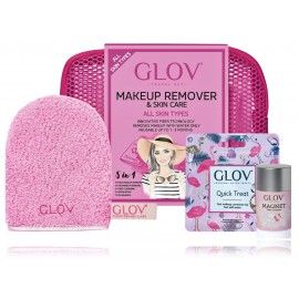 Glov All Skin Types Set rinkinys moterims (1 vnt. pirštinė valymui + 1 vnt. pirštinė makiažo koregavimui + 40 g. muilas + kosmetinė)