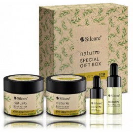 Silcare Naturro Special Gift Box rinkinys (300 ml. kūno sviestas + 300 ml. kūno šveitiklis + 6 ml. aliejus blakstienoms + 11 ml. aliejus)