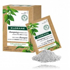Klorane 2in1 Mask Shampoo Powder Nettle & Glay milteliai riebiai galvos odai