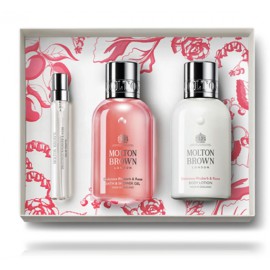 Molton Brown Delicious Rhubarb & Rose Set rinkinys moterims (7,5 ml. EDT + 100 ml. dušo gelis + 100 ml. kūno losjonas)