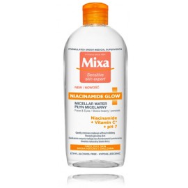 Mixa Sensitive Niacinamide Glow Micellar Water micelinis vanduo pavargusiai, papilkėjusiai veido odai