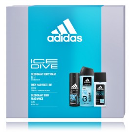 Adidas Ice Dive rinkinys vyrams (75 ml. dezodorantas + 250 ml. dušo gelis + 150 ml. dezodorantas)