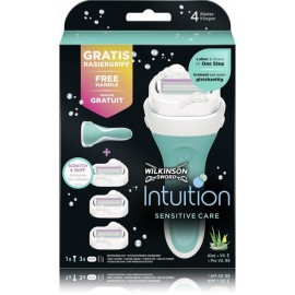 Wilkinson Sword Intuition Sensitive Care skustuvas moterims su muilu + 3 keičiamos galvutės