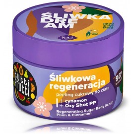 Farmona Tutti Frutti Plum & Cinnamon Regenerating Sugar Body Scrub regeneruojantis kūno šveitiklis su cukrumi