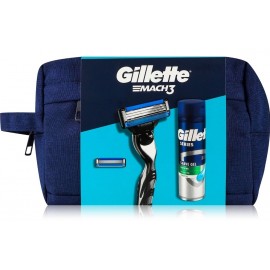 Gillette Mach3 rinkinys vyrams (skustuvas + 2 vnt. keičiamos skustuvo galvutės + skutimosi gelis 200 ml. + kosmetinė)