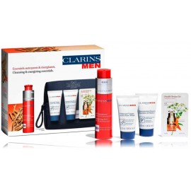 Clarins Men rinkinys vyrams (30 ml. veido prausiklis + 30 ml. šampūnas/dušo gelis + 50 m. gelis + 0,9 ml. serumas + kosmetinė)