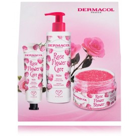 Dermacol Flower Care Rose rinkinys kūno priežiūrai (250 ml. rankų muilas + 30 ml. rankų kremas + 200 ml. kūno šveitiklis)