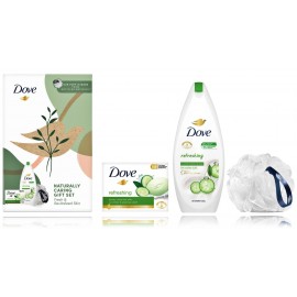 Dove Naturally Caring Gift Set rinkinys kūno priežiūrai (250 ml. dušo gelis + 90 g. muilas + kempinė)