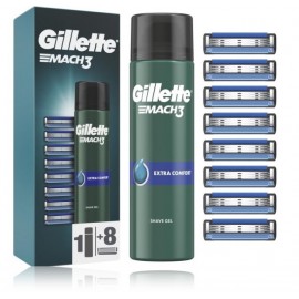 Gillette Mach3 Extra Comfort rinkinys vyrams (8 vnt. skustuvų galvutės + 200 ml. skutimosi gelis)