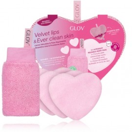 Glov Velvet Lips & Ever Clear Skin Scrubex Set rinkinys (šveitimo pirštinė lūpoms + daugkartiniai makiažo valymo diskeliai)