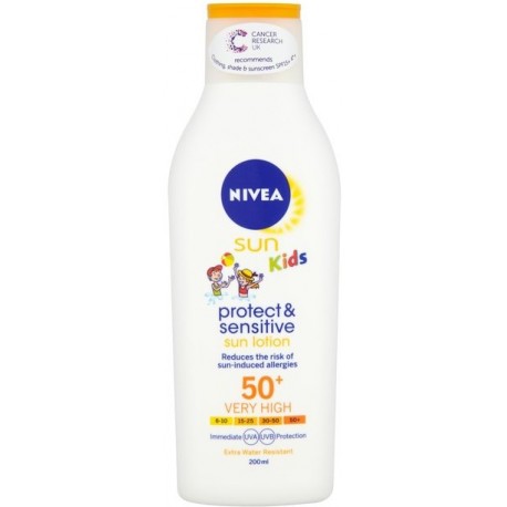 Nivea Sun Kids Protect & Sensitive losjonas jautriai vaikų odai nuo saulės su SPF50+ 200 ml.