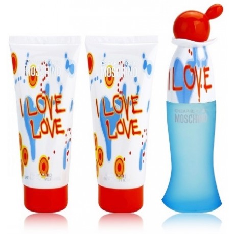 Moschino I Love Love rinkinys moterims (50 ml. EDT + 100 ml. kūno losjonas + 100 ml. dušo gelis)