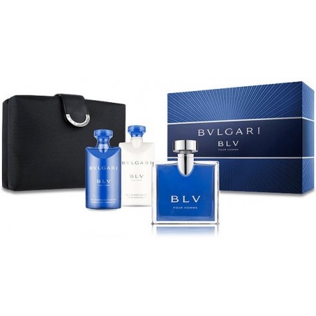 Bvlgari BLV Pour Homme rinkinys vyrams (100 ml. EDT + 75 ml. balzamas po skutimosi + 75 ml. dušo gelis + kosmetinė)