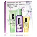 Clinique Travel 3 Step Skin Care System rinkinys sausai mišriai veido odai (veido muilas + valomasis losjonas + drėkinamasis losjonas)