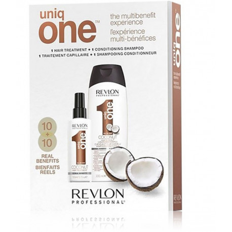 Revlon Professional Uniq One Coconut rinkinys (150 ml. daugiafunkcė priemonė plaukų puoselėjimui + 300 ml. šampūnas)