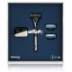 Gillette Mach3 Chrome Set rinkinys vyrams (skustuvas + 2. skustuvų galvutės + stovelis)