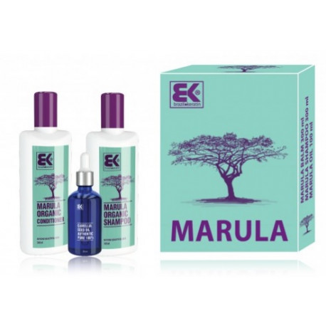 Brazil Keratin Marula Gift set rinkinys plaukams su Marula aliejumi (300 ml. šampūnas + 300 ml. kondicionierius + 100 ml. aliejus)