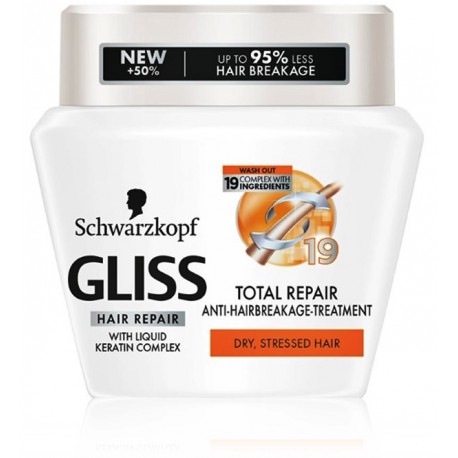 Schwarzkopf Gliss Kur Total Repair atkuriamoji kaukė sausiems, pažeistiems plaukams 300 ml.