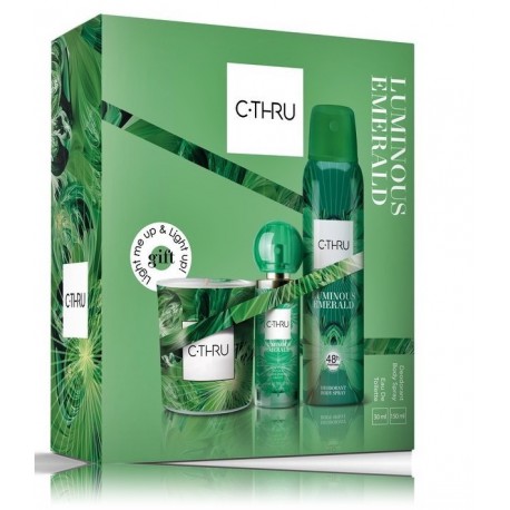 C-Thru Luminous Emerald rinkinys moterims (30 ml. EDT + 150 ml. dezodorantas + žvakė)